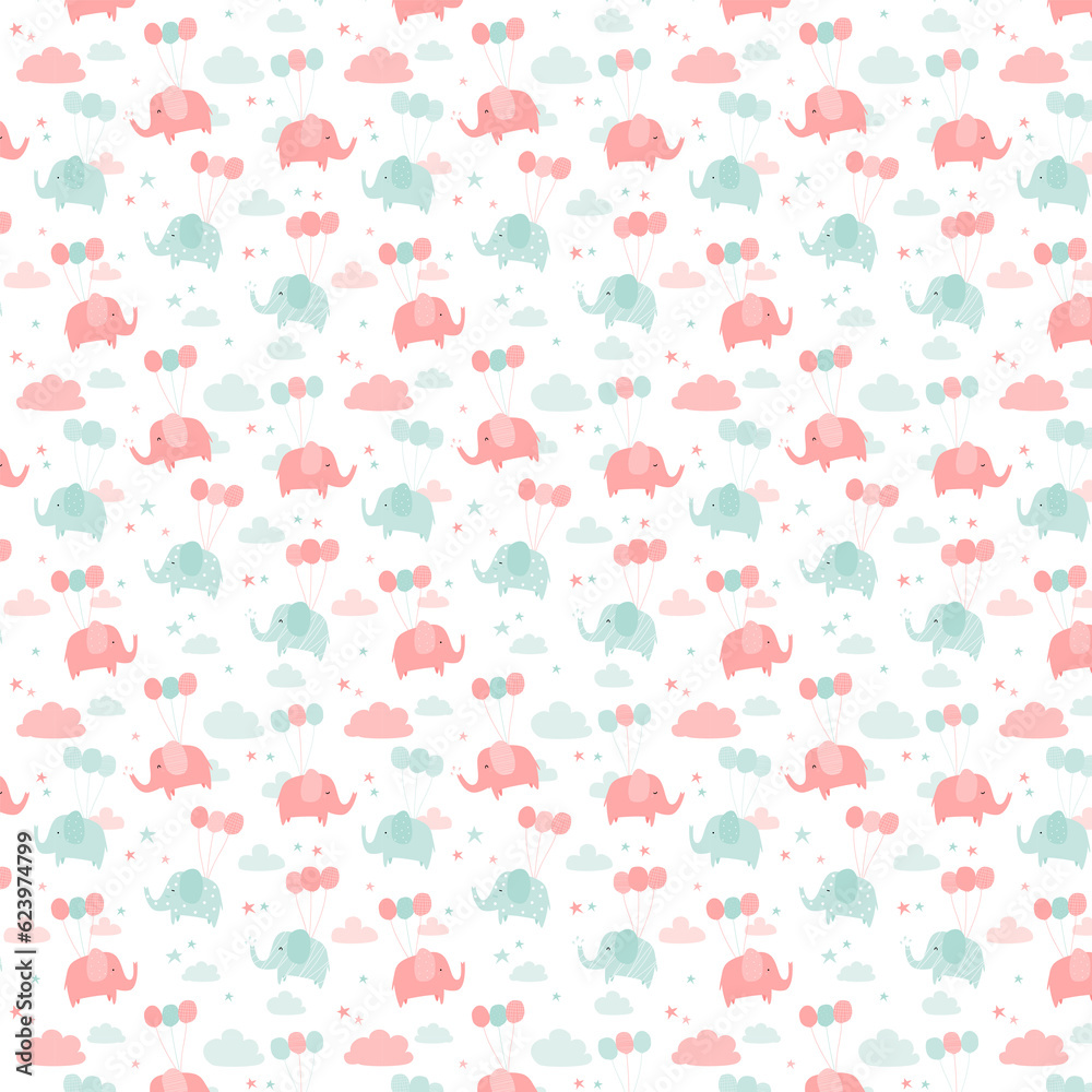 Cute adorable elephant cartoon doodle pastel seamless pattern Cute adorable elephant cartoon doodle pastel seamless pattern
