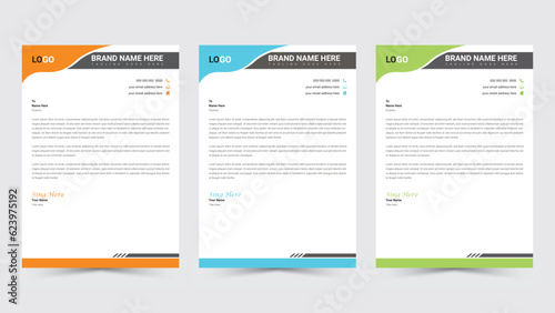 Clean and professional corporate company business letterhead template design with color variation bundle. Letterhead template in Abstract style design. 
Business style letterhead template design
