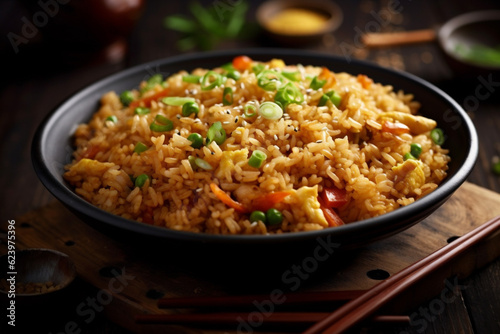 chinese food dinner asian eat fried healthy meal vegetable rice rice. Generative AI.