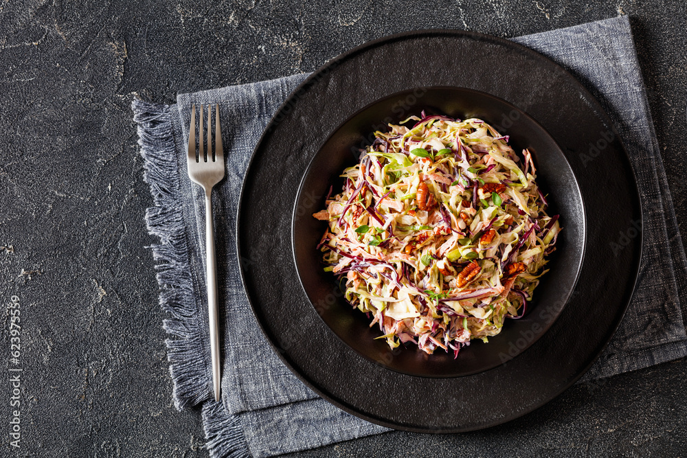 fresh coleslaw with cabbage, carrots, onion, pecan fresh coleslaw with cabbage, carrots, onion, pecan