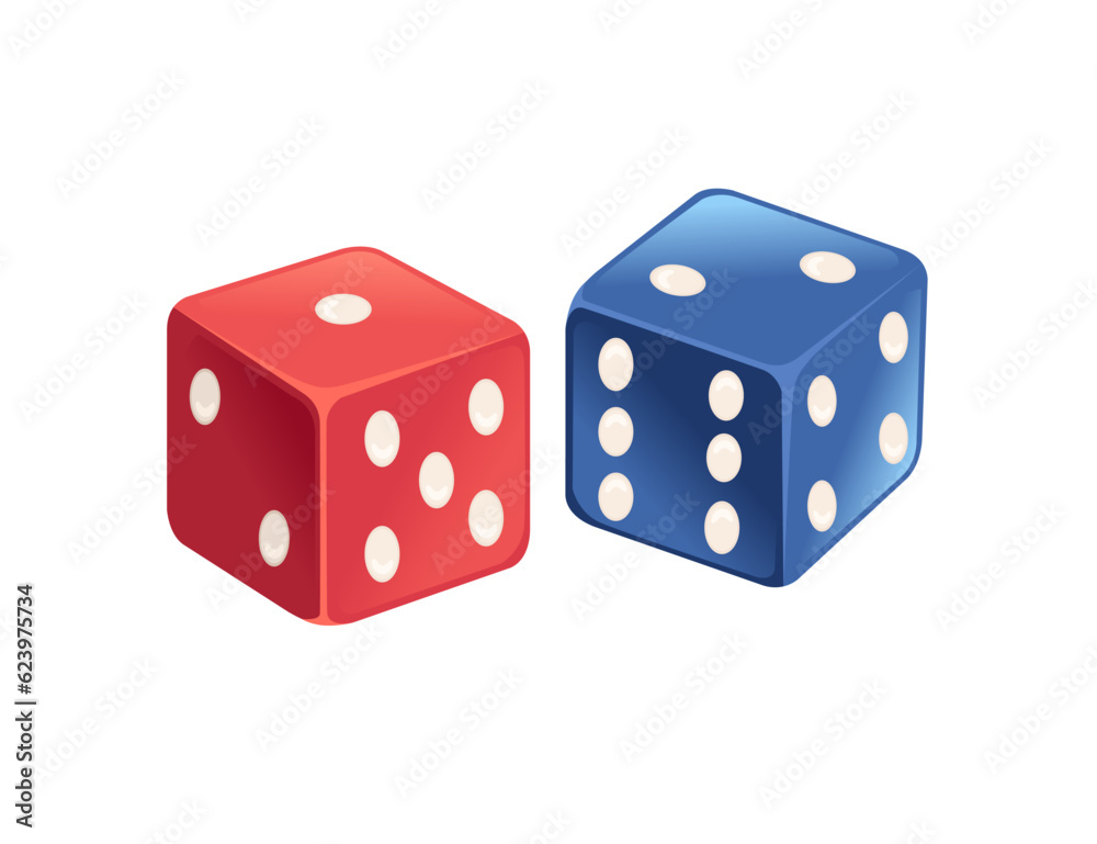 Blue and red playing dice vector illustration isolated on white background Blue and red playing dice vector illustration isolated on white background