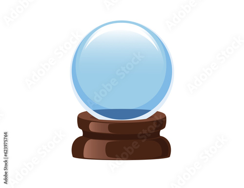 Transparent blue magic ball on wooden stand vector illustration isolated on white background