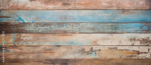 Wooden texture background banner, cracked shabby old multicolored paint on horizontal fence boards