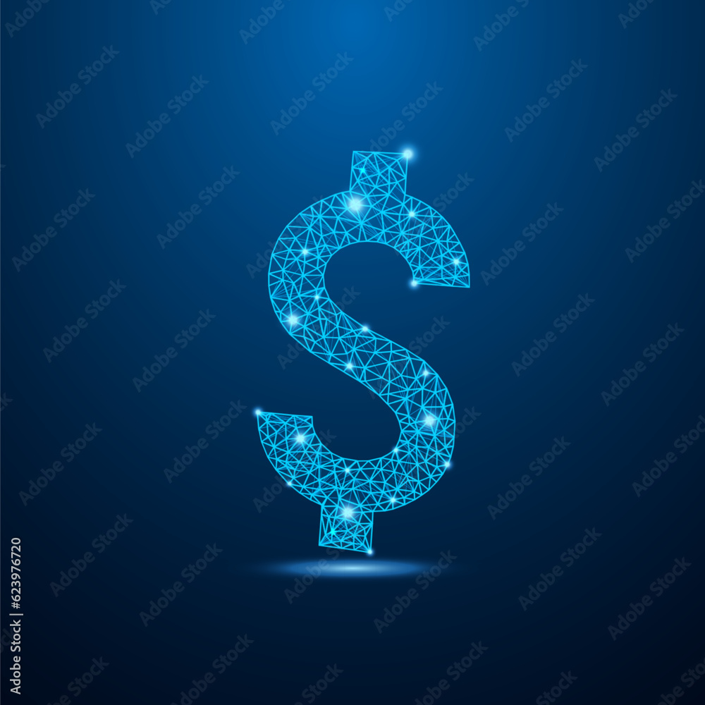 Dollar sign with abstract mesh line. Accounting, Business, financial sign. Polygonal wireframe and low poly vector concept. Dollar sign with abstract mesh line. Accounting, Business, financial sign. Polygonal wireframe and low poly vector concept.