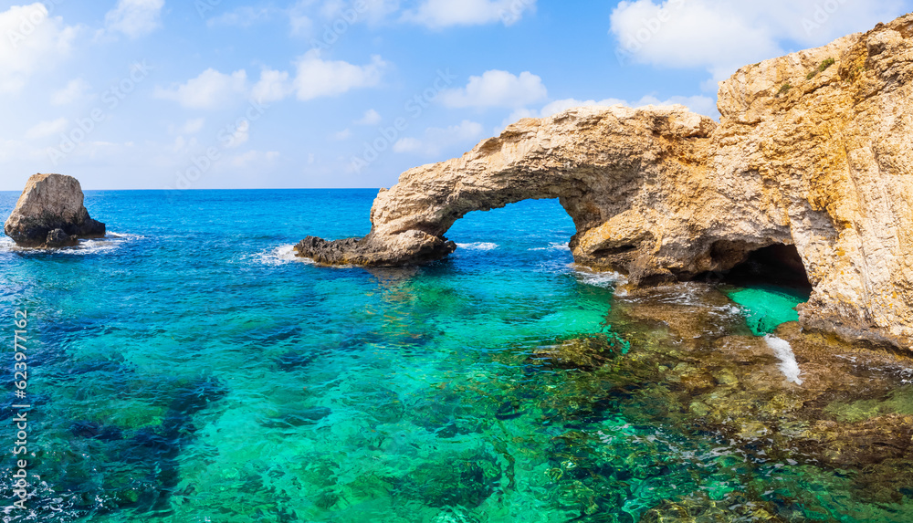 Cyprus rosks and sea. Love Bridge near Nissi beach, Ayia Napa, Cyprus