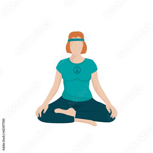 Poster girl doing yoga in lotus position FaceLess on a white background