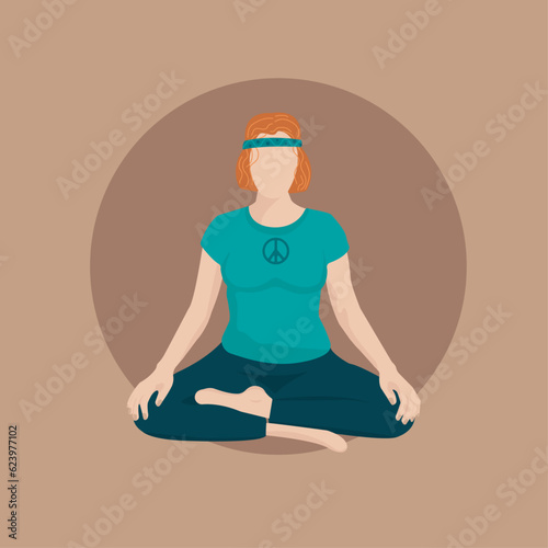Poster girl doing yoga in the lotus position FaceLess 
 turquoise brown