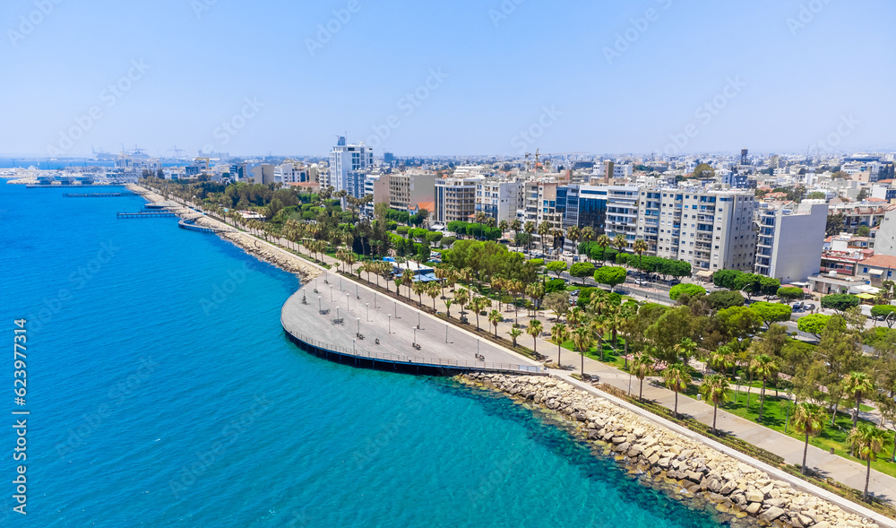 Coastline and promenade in Limassol, Cyprus, Europe, Mediterranean Sea