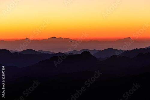 Beautiful sunrise on a top of Mount Sinai  Moses Mount  in Egypt