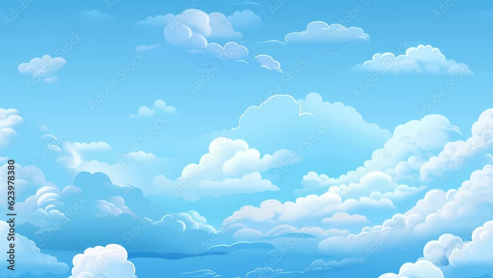 cartoon animated blue sky moving background with clouds seamless loop