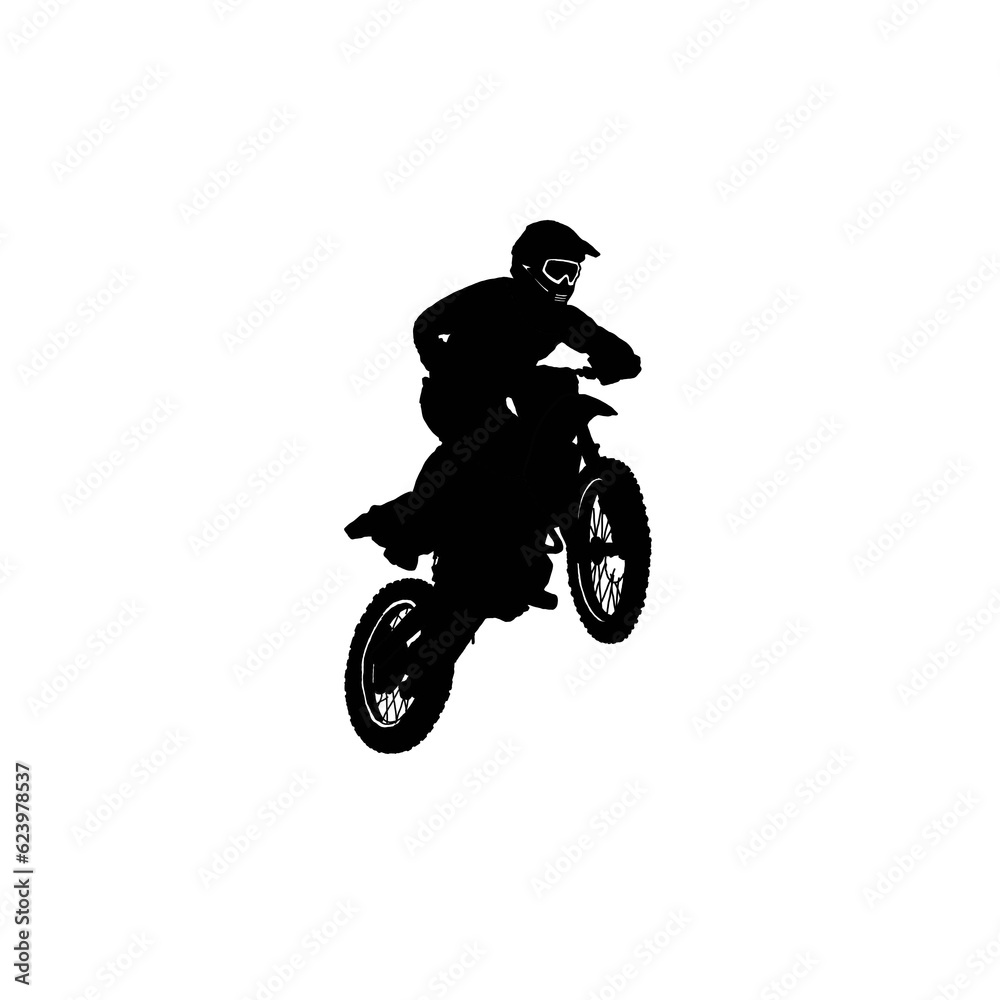 Motocross in action. Motocross silhouette. Black and white motocross illustration. Motocross in action. Motocross silhouette. Black and white motocross illustration.