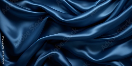 Realistic View from Above: Dark Blue Silk Fabric Background
