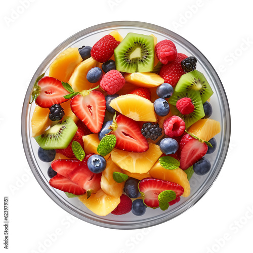 Stampa su tela Bowl of healthy fresh fruit salad, top view. Generative ai