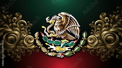 Illustrations and icons of the Mexican flag and the celebration of the holiday in the context of Mexico's Independence Day,AI generated.  #623979563