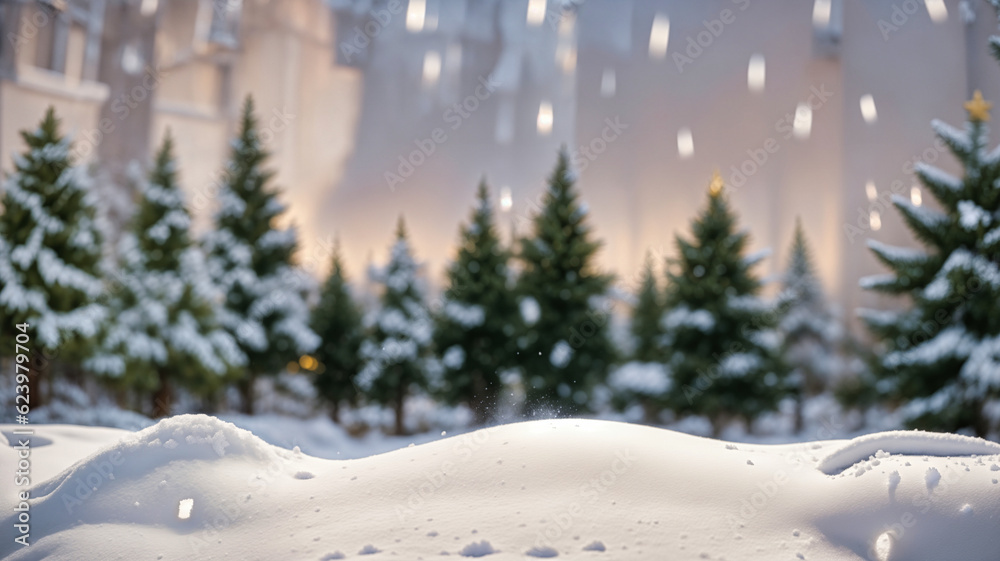 Fototapeta premium Beautiful winter landscape with snow covered trees.Merry Christmas and happy New Year greeting background with copy-space.