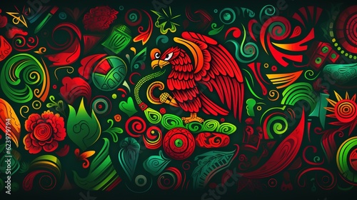 Illustrations and icons of the Mexican flag and the celebration of the holiday in the context of Mexico's Independence Day,AI generated. 