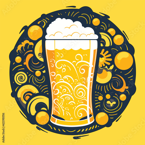 Mug of beer with Japanese wave pattern