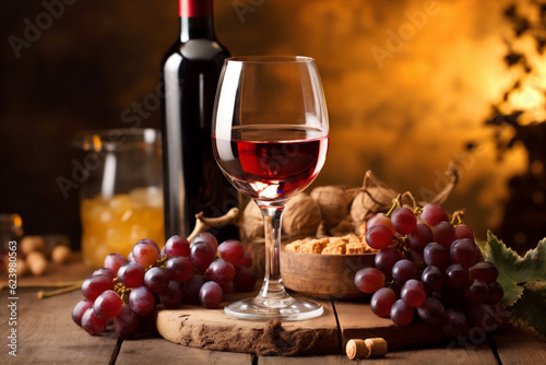 alcohol grape glass bottle beverage drink restaurant winery background wine food. Generative AI.