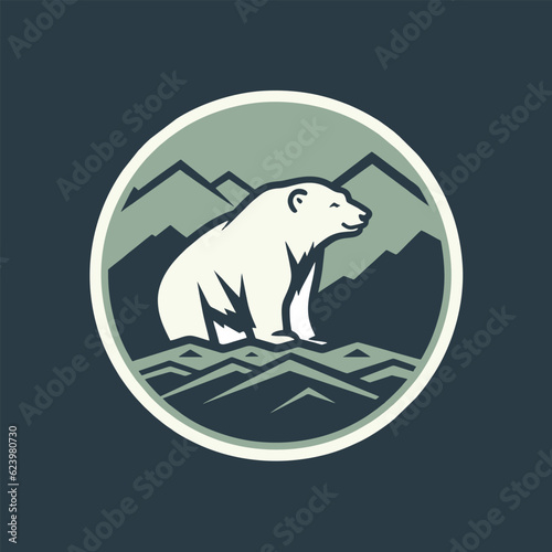 polar bear and mountain illustration logo design