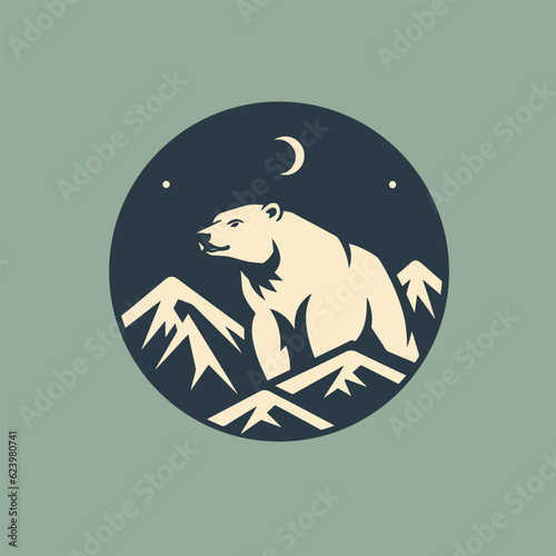 Bear and mountains logo template. Animal and nature illustration