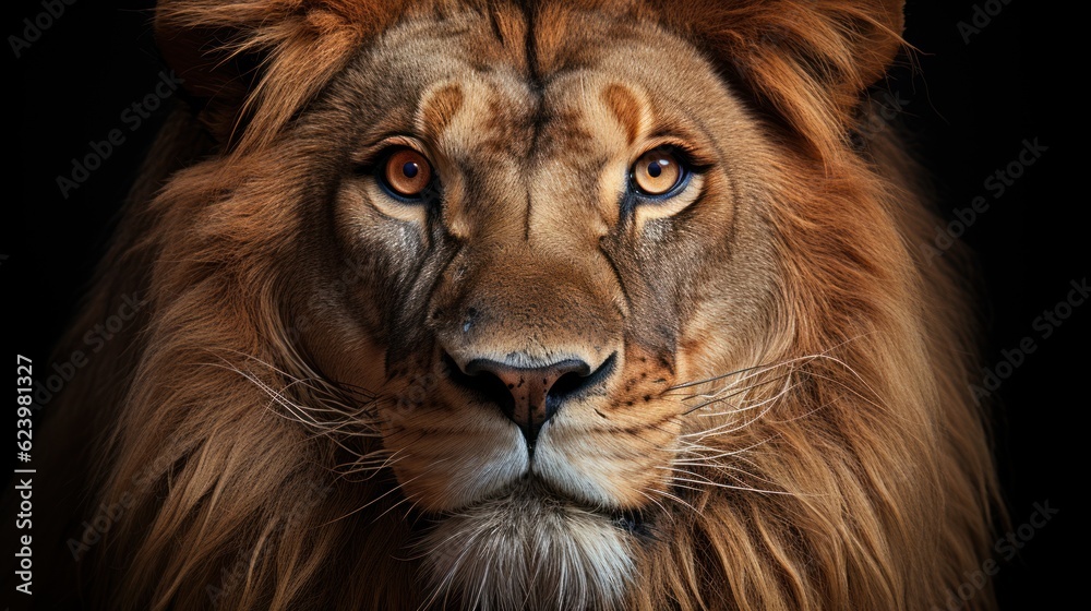 Naklejka premium African male lion head portrait looking into camera