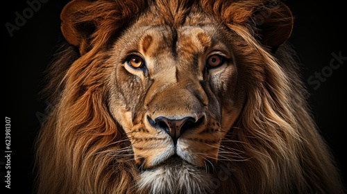 African male lion head portrait looking into camera