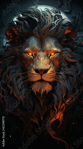 Cinematic image lion with burning eyes made with generative AI © Vitalii But
