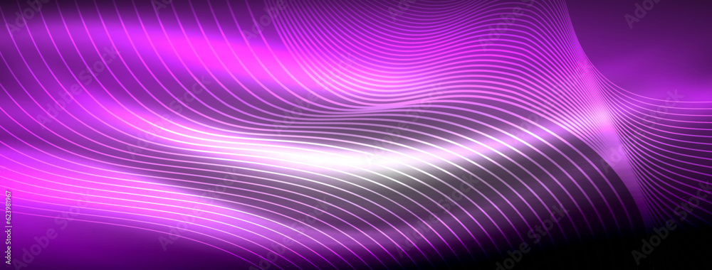 Obraz premium Glowing neon wave abstract background - vibrant, luminescent waves pulsate in a captivating and electrifying display