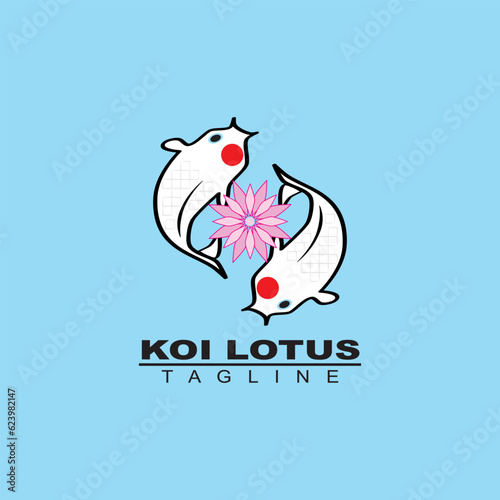 logo design of koi fish circling lotus flower. can be used for fish breeder logos or product logos about fish
