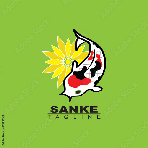 logo design of sanke koi fish with yellow lotus. can be used for fish breeder logos or product logos about fish
