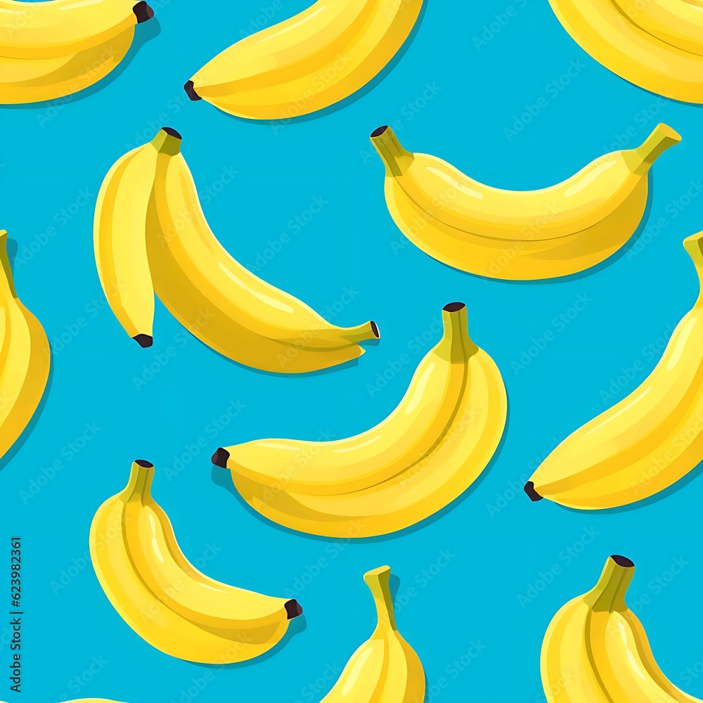 Seamless tile continuous bananas cartoon pattern. 8k resolution