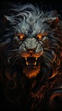 lion with burning eyes made with generative AI
