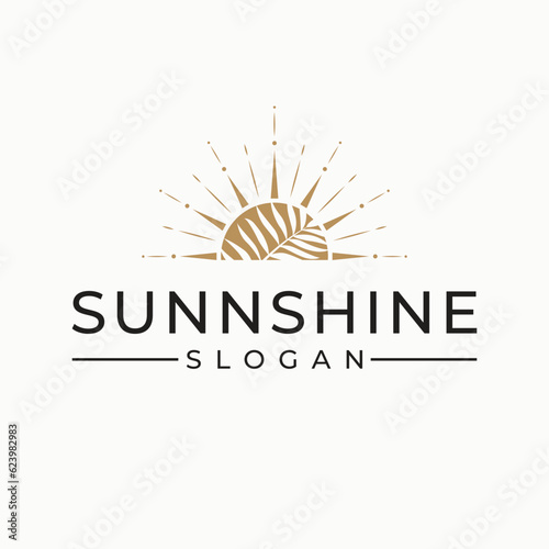 Tropical sun vector logo design. Vacation and travel logo template. Bohemian style. photo