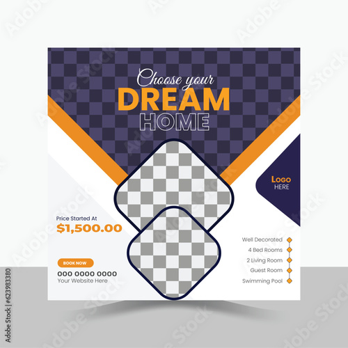 Modern Real Estate Social Media Post Design Template.