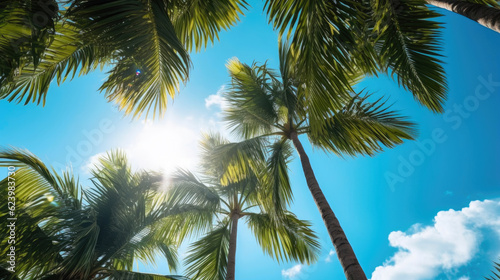Idyllic Palm Trees Bathed in Sunlight. Generative AI