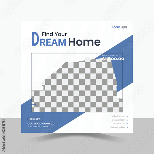 Modern Real Estate Social Media Post Design Template.