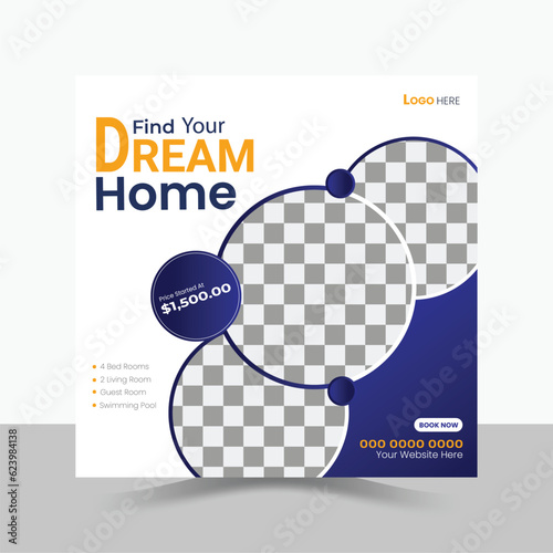 Modern Real Estate Social Media Post Design Template.