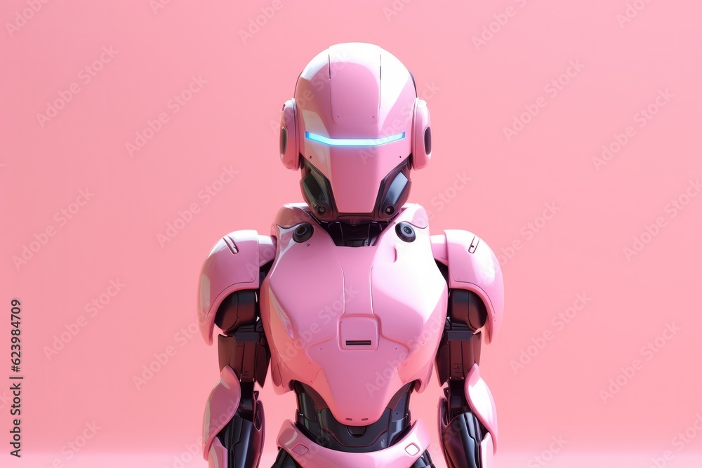 Illustration of futuristic robot isolated on pastel color background, Generative AI