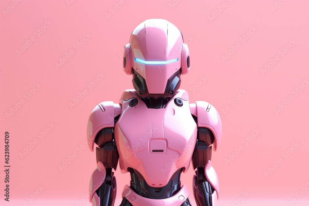 Illustration of futuristic robot isolated on pastel color background, Generative AI Illustration of futuristic robot isolated on pastel color background, Generative AI
