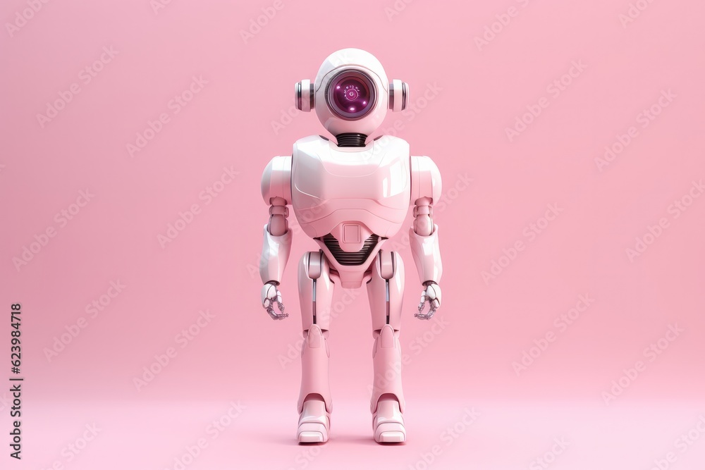 Illustration of futuristic robot isolated on pastel color background, Generative AI