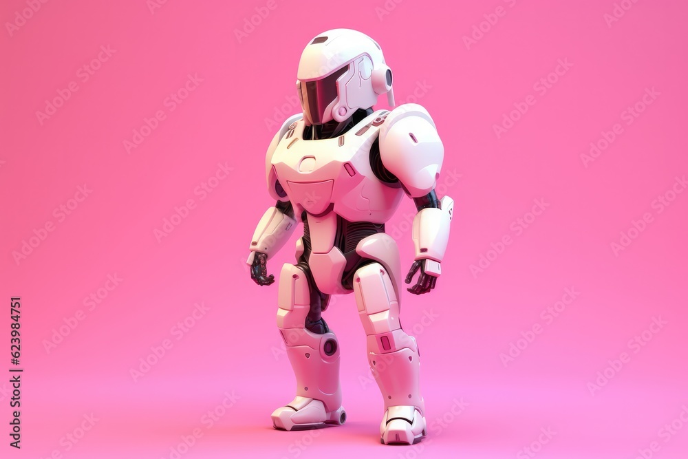 Fototapeta premium Illustration of futuristic robot isolated on pastel color background, Generative AI