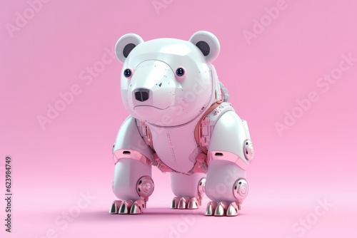 Illustration of futuristic bear robot isolated on pastel color background  Generative AI