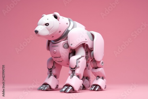 Illustration of futuristic bear robot isolated on pastel color background  Generative AI