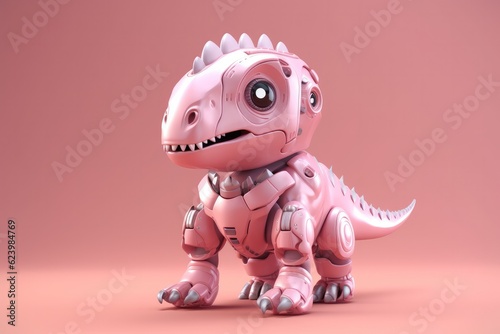 Illustration of futuristic dinosaur robot isolated on pastel color background  Generative AI