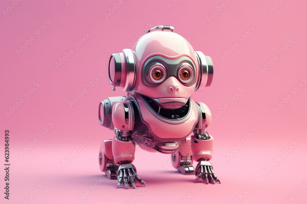 Illustration of futuristic lion / tiger robot isolated on pastel color background, Generative AI Illustration of futuristic lion / tiger robot isolated on pastel color background, Generative AI