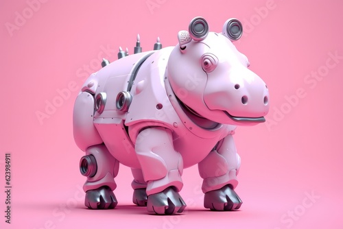 Illustration of futuristic hippo robot isolated on pastel color background  Generative AI