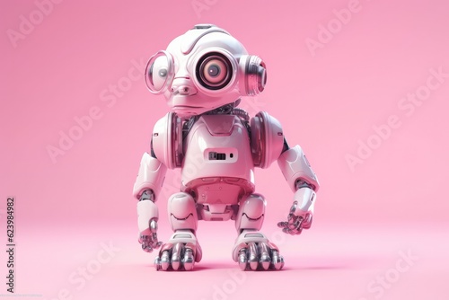 Illustration of futuristic lion / tiger robot isolated on pastel color background, Generative AI © tonstock