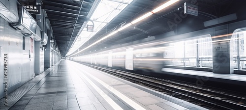 Train tunnel station with speed motion blur effect background. Generative AI technology. 