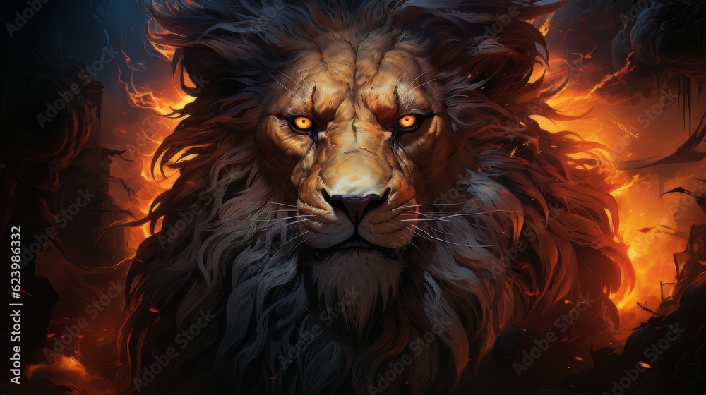 image lion with burning eyes made with generative AI image lion with burning eyes made with generative AI