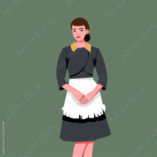 A beautiful short-haired waitress dressed in retro